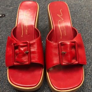 Vintage Red Square Toe Wedges